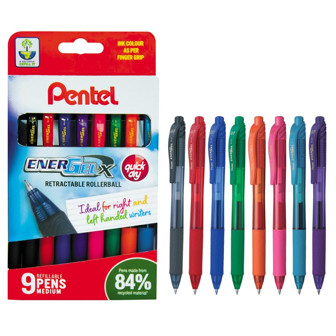 Pentel EnerGel X YBL107/9-M 0.7 mm Gel Pen – Assorted Colours