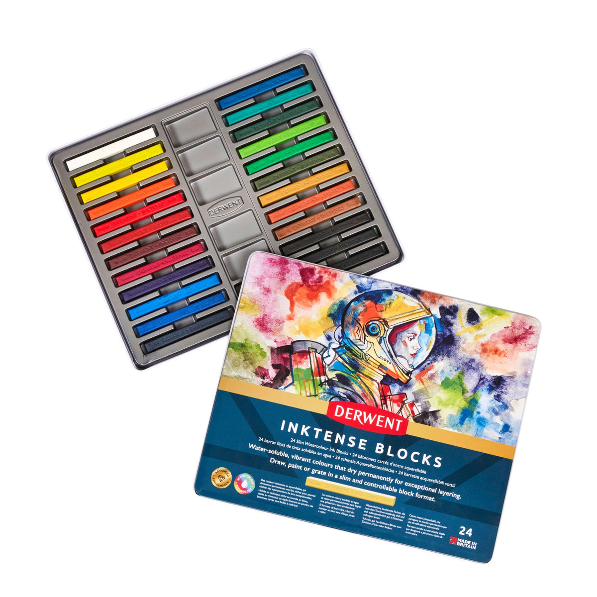 Derwent Inktense Watercolour Ink Blocks – Professional Set of 24 Vibrant Colours