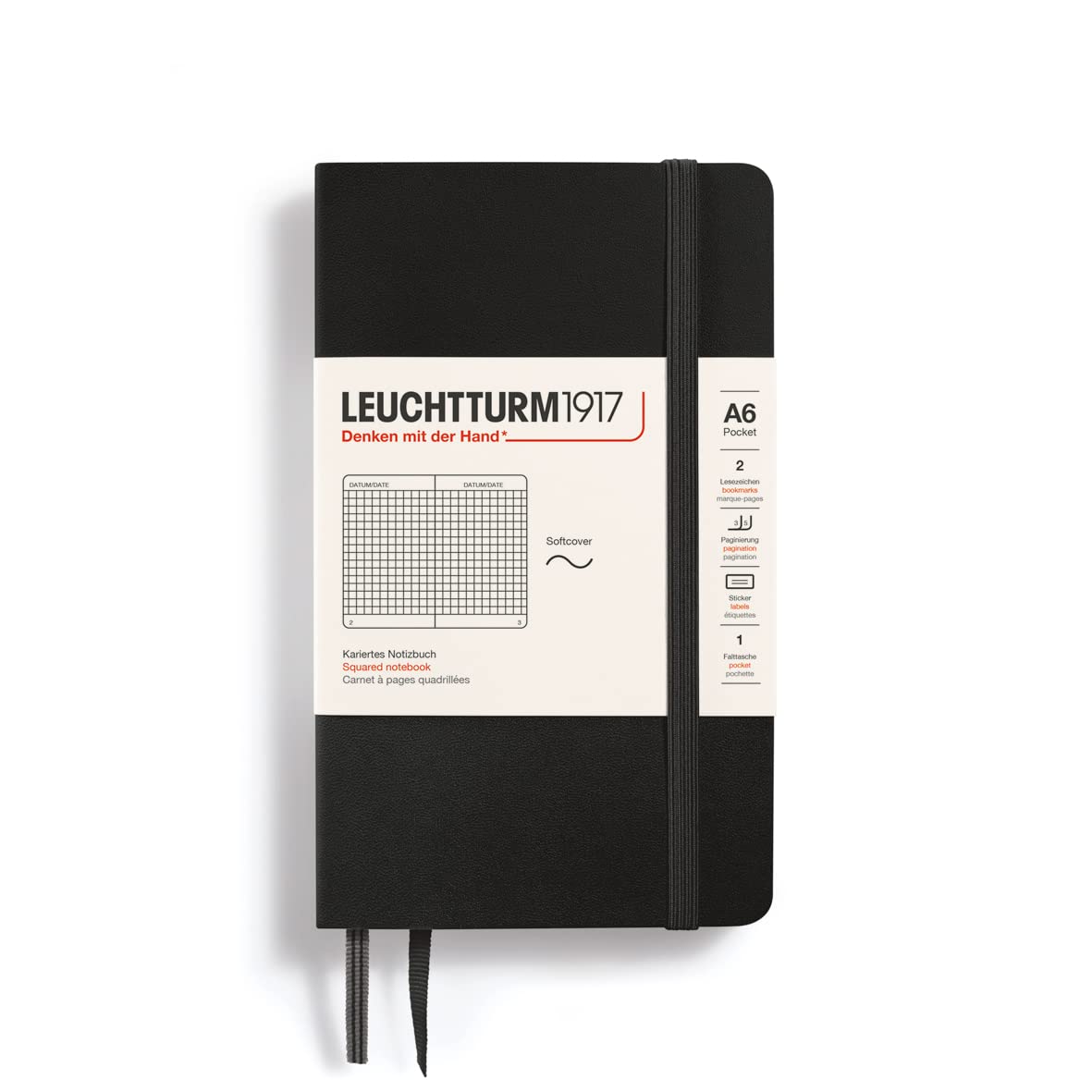 Leuchtturm1917 Pocket Softcover A6 123-Page Notebook – Black, Squared