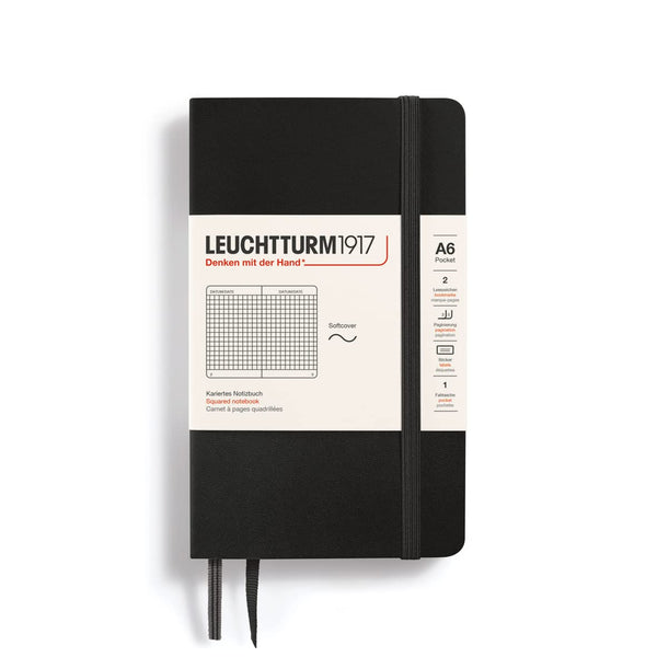 Leuchtturm1917 Pocket Softcover A6 123-Page Notebook – Black, Squared