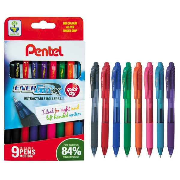 Pentel EnerGel X YBL107/9-M 0.7 mm Gel Pen – Assorted Colours