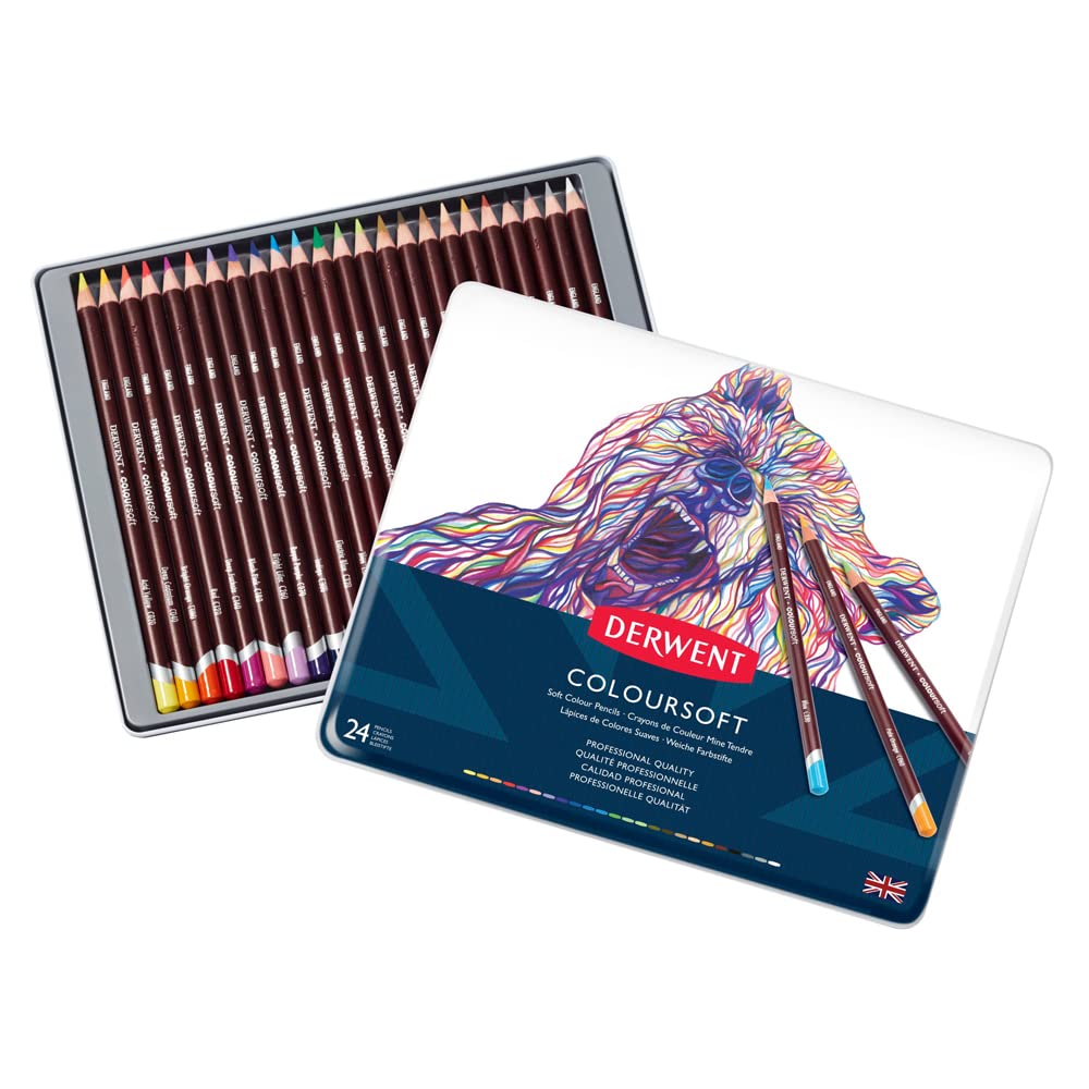 Derwent Coloursoft Pencils Set of 24 – Richly Pigmented Artist-Quality Colours