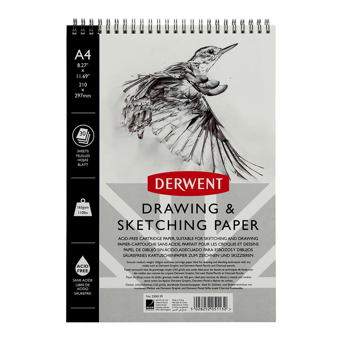 Derwent 2300139 A4 Portrait Sketch Pad – 30 Sheets 165 gsm Wirebound