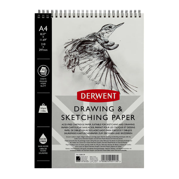 Derwent 2300139 A4 Portrait Sketch Pad – 30 Sheets 165 gsm Wirebound