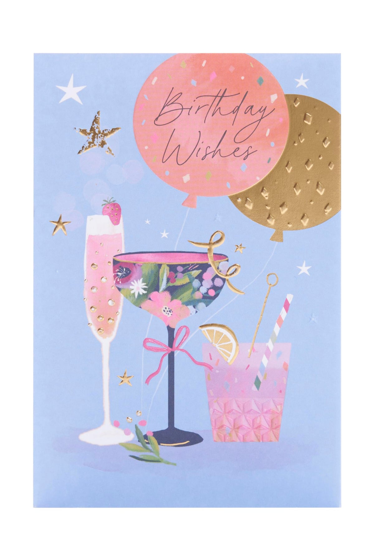 UK Greetings Birthday Card “Floral Cocktail” – Gold Foil & Embossed Design