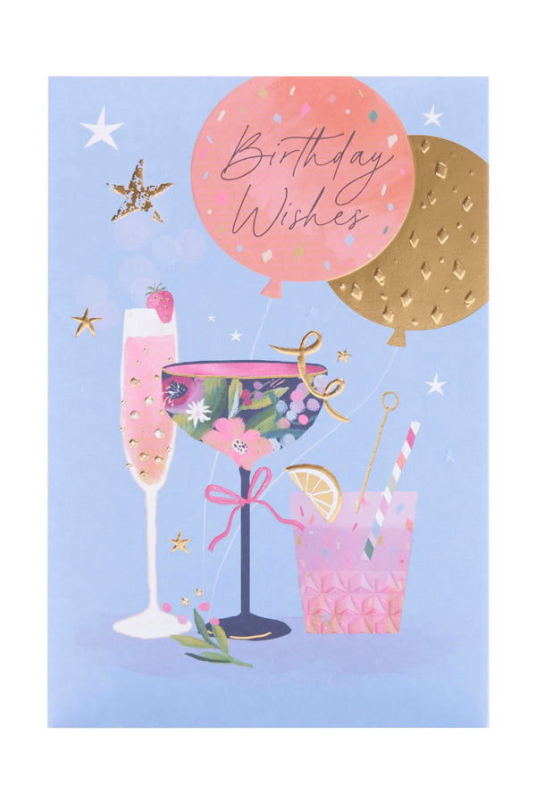 UK Greetings Birthday Card “Floral Cocktail” – Gold Foil & Embossed Design