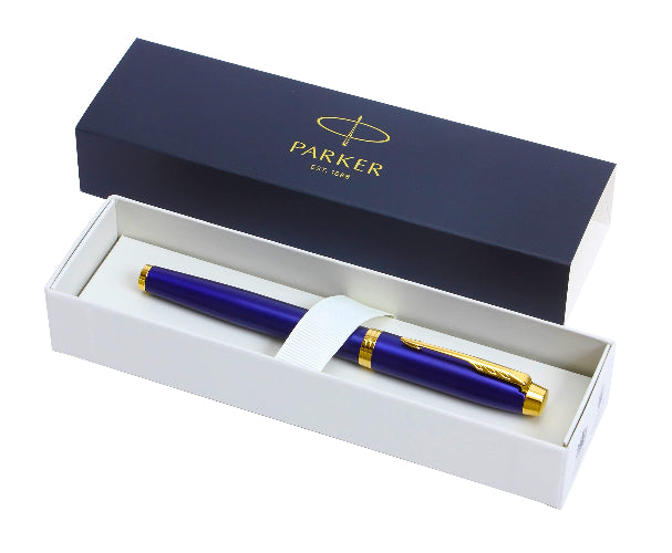 Parker pen in a box with the Parker logo on a white background