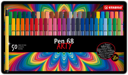 STABILO Pen 68 - Premium Fibre-Tip Pen - ARTY - Tin of 50 - Assorted Colours