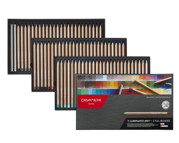Caran d’Ache Luminance 69-01 Artists’ Colour Pencil Set – 76 Shades & 2 Blenders