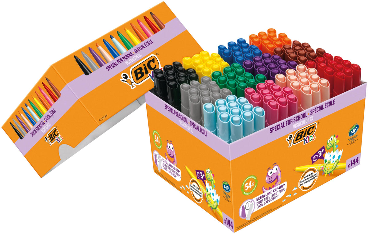BIC Visacolor XL 144-Piece Colouring Pens (12 Assorted Colours, Classpack)