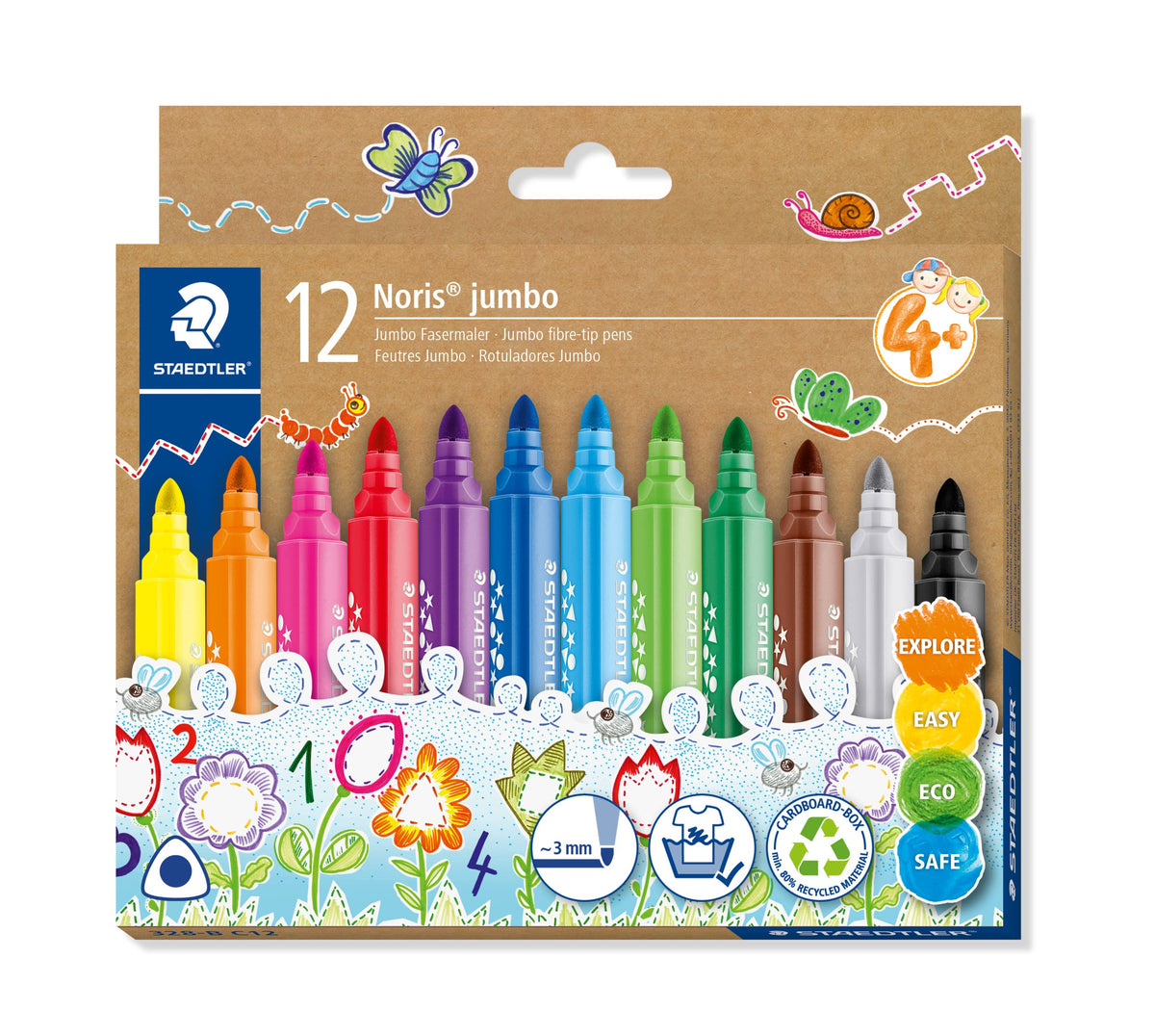 Staedtler Noris Jumbo 328-B C12 Washable Brush Pens – Ergonomic Triangular Barrels