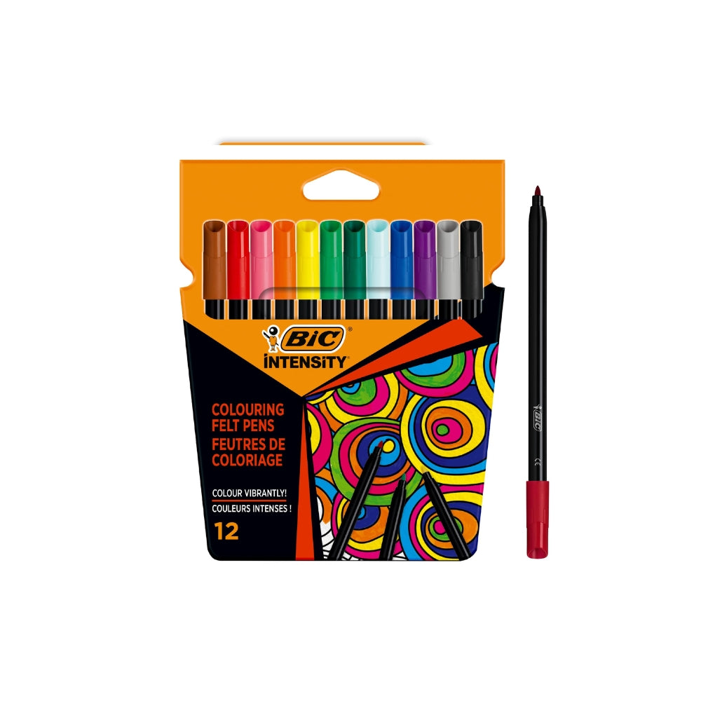 BIC Intensity Felt Pens Set of 12 – Vibrant Assorted Colours for Writing & Drawing