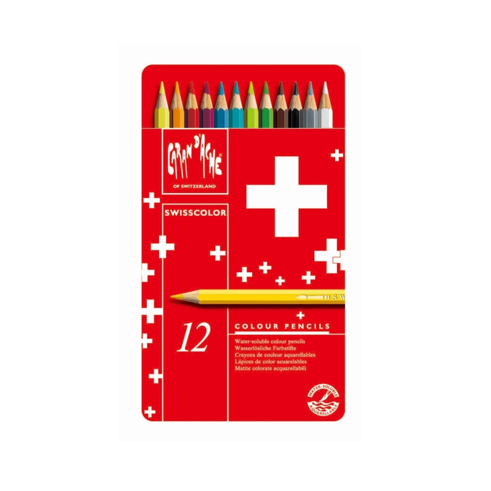Caran d’Ache Swisscolor Water-Soluble Colouring Pencils – Metal Box of 12
