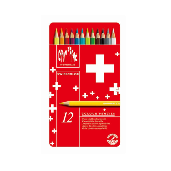 Caran d’Ache Swisscolor Water-Soluble Colouring Pencils – Metal Box of 12