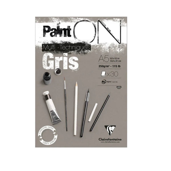 Clairefontaine Paint’On Gris Pad – Grey Multi-Technique Paper, 250gsm, 40 Sheets