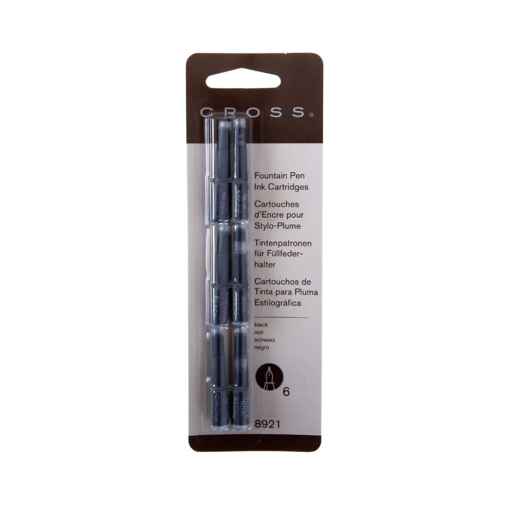 Cross Black Fountain Pen Ink Cartridges – Pack of 6 Refills, Smooth Writing