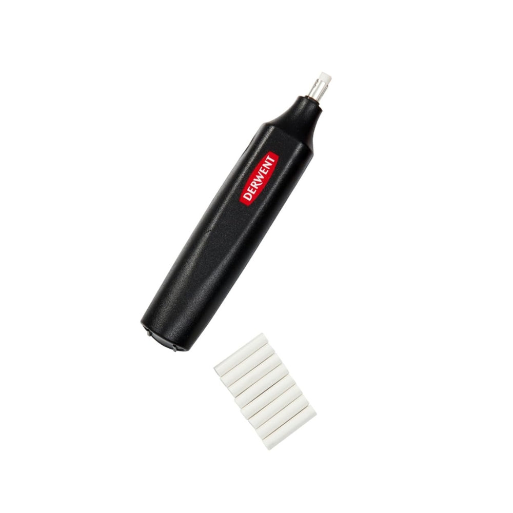 Derwent Battery Operated Eraser Pen with 8 Refills – Precision Erasing Tool, Black