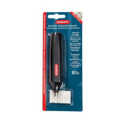 Derwent Battery Operated Eraser Pen with 8 Refills – Precision Erasing Tool, Black