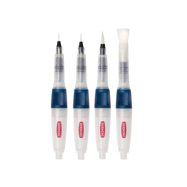 Derwent Push Button Waterbrush Set – 4 Assorted Size Water Brushes