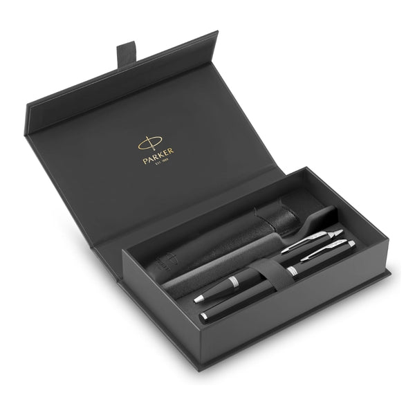 Parker IM Duo Gift Set – Black Lacquer Ballpoint & Fountain Pen with Chrome Trim