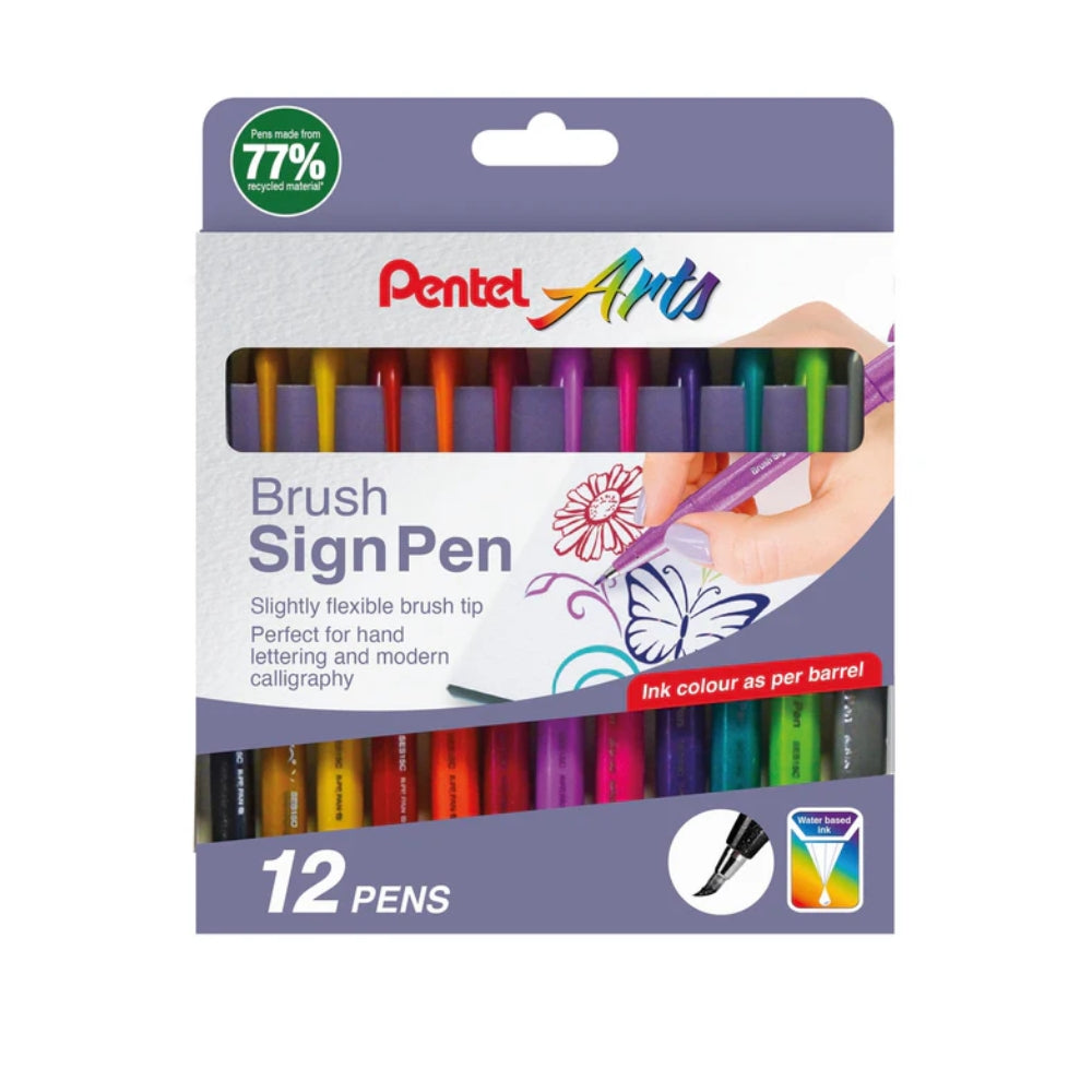 Pentel SES15C Brush Sign Pen – Fresh Shades 12-Pack Assorted Colours