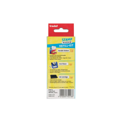 Trodat Stamp ’N’ Stick Refill Kit — Medium Multi-colour | Iron-On Fleece, 40 Stickers & Black Textile Ink Pad