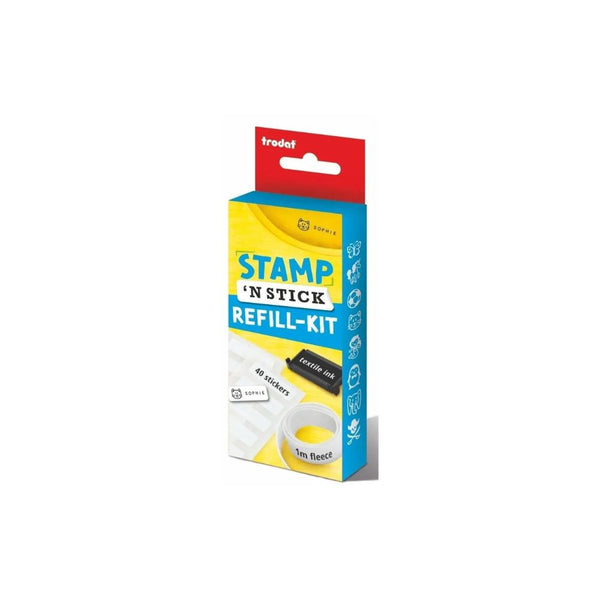 Trodat Stamp ’N’ Stick Refill Kit — Medium Multi-colour | Iron-On Fleece, 40 Stickers & Black Textile Ink Pad