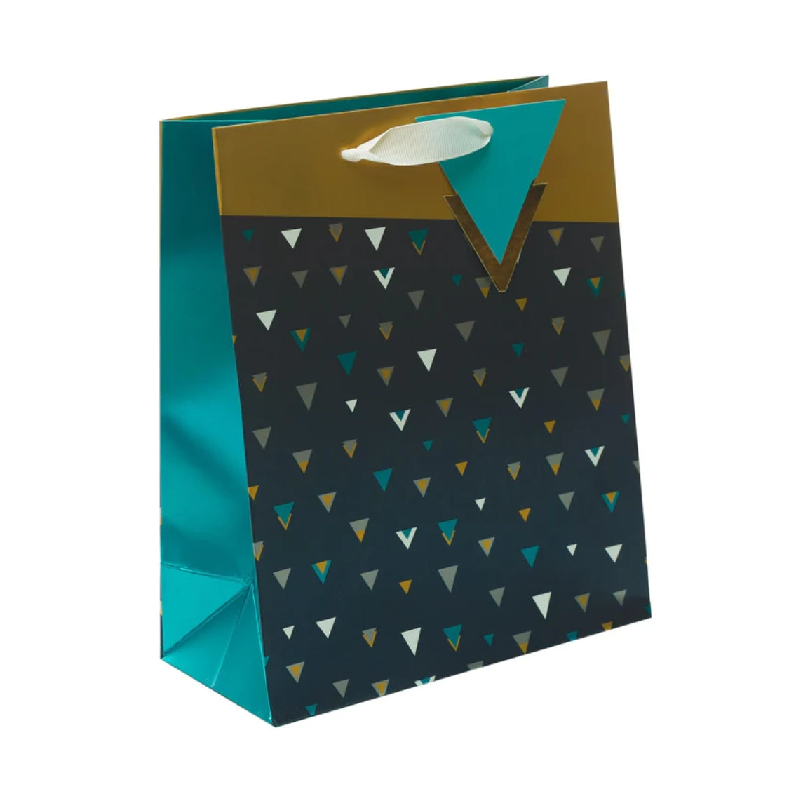 UK Greetings Medium Gift Bag — Blue & Gold Patterned Present Bag