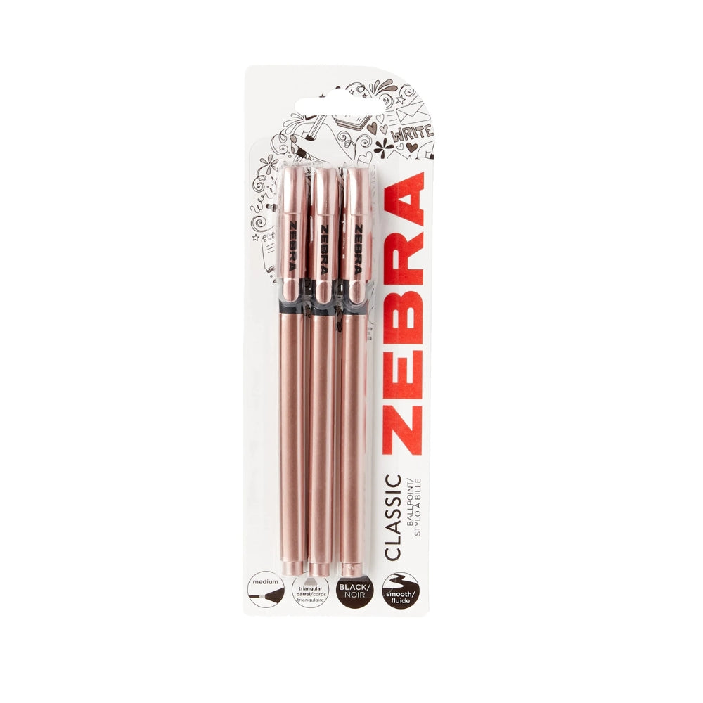 Zebra Classic Rose Gold Ballpoint Pen – Black Ink, Medium Tip, Elegant Design