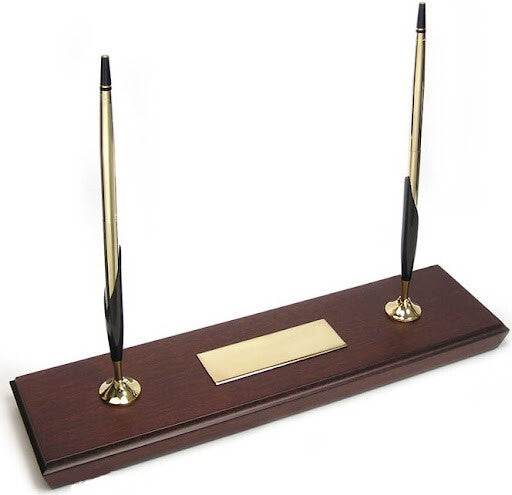 Cross 5201 Walnut Double Desk Set — 10 kt Gold-Filled Ballpoint & Pencil on Solid Walnut Base