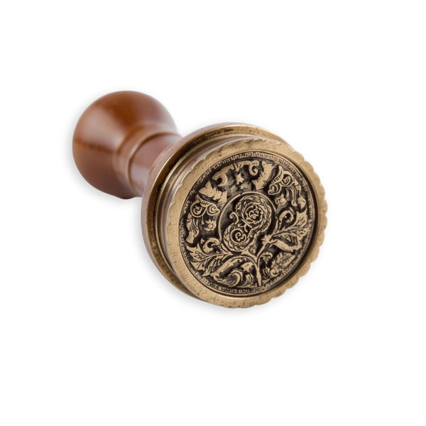 VRD Wax Seal Stamp with Wooden Handle – Ornate Floral Rose Engraved Design