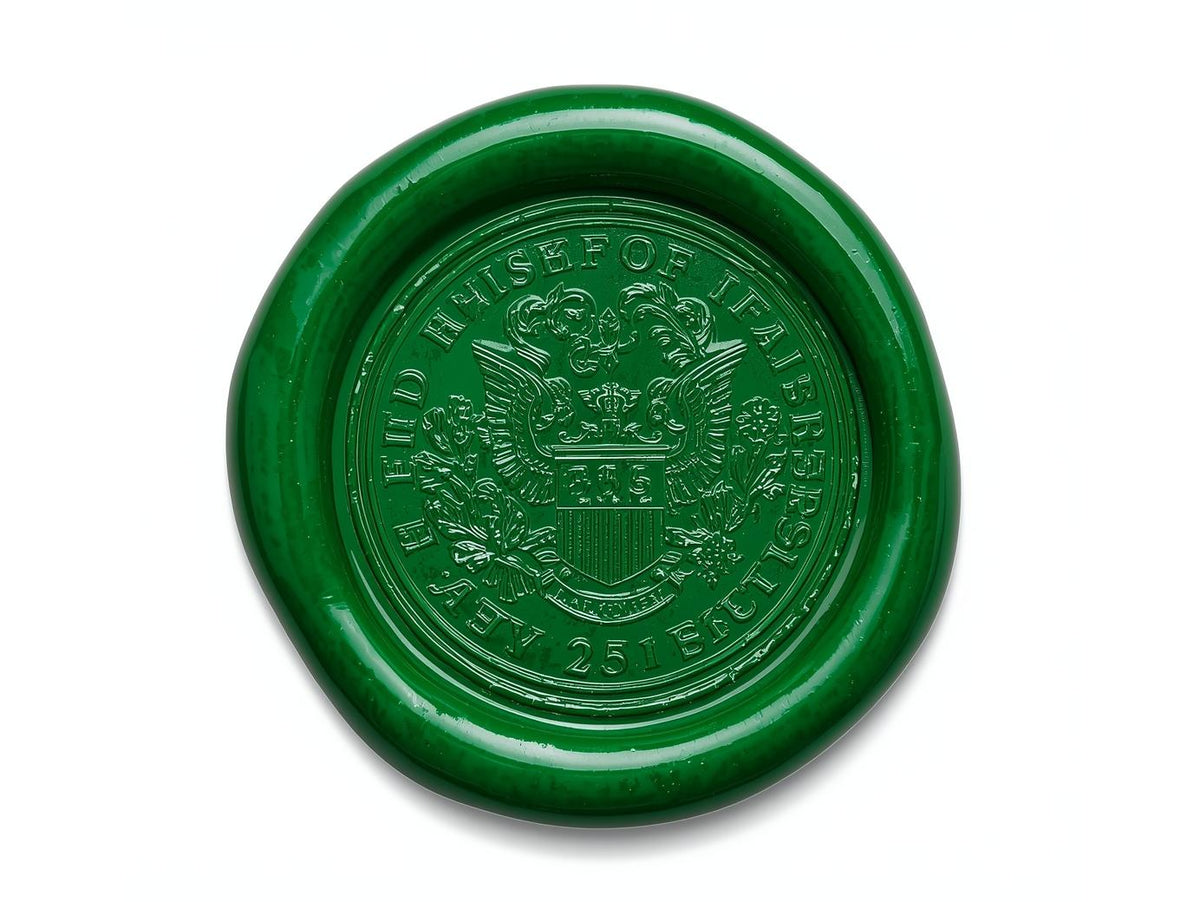 VRD Green Wax Seal Stamp – Rectangular Crest Heritage Design with Ornate Border