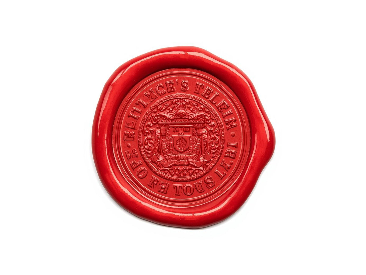 VRD Red Wax Seal Stamp – Rectangular Crest Heritage Design with Ornate Border
