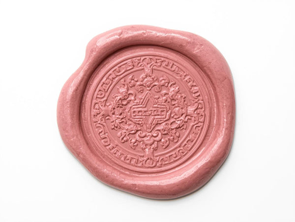 VRD Rose Pink Wax Seal Stamp – Rectangular Crest Heritage Design with Ornate Border